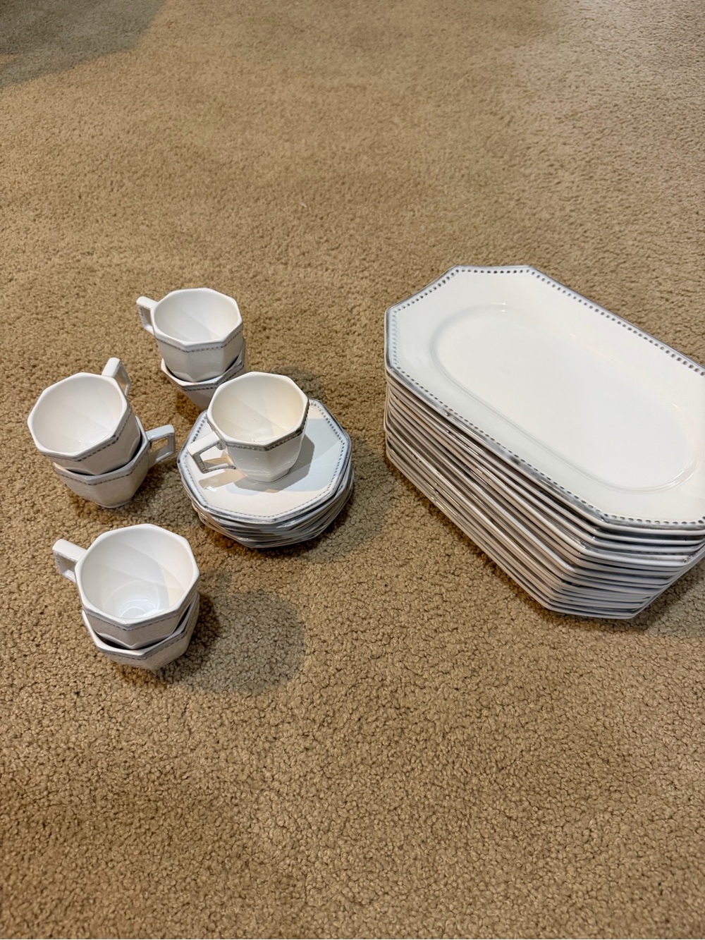 Williams Sonoma French white Octagonal Teacup Cup and Serving Plate Set
